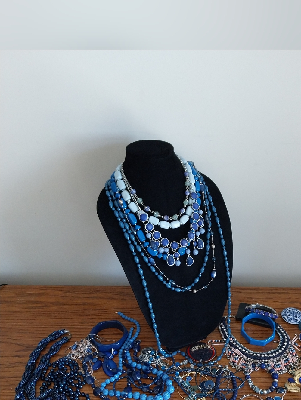 Blue Statement Jewelry Collection in Wooden Organizer - Picture 2 of 10